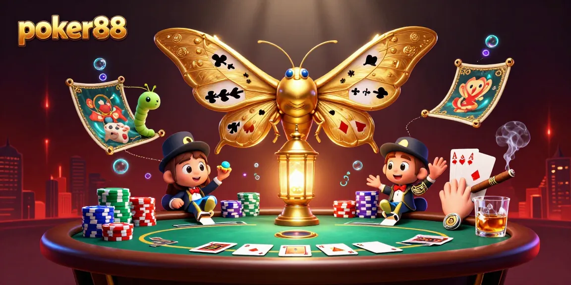 Gambarkan aksi poker88 dengan karakter unik dan elemen kasino yang menarik.