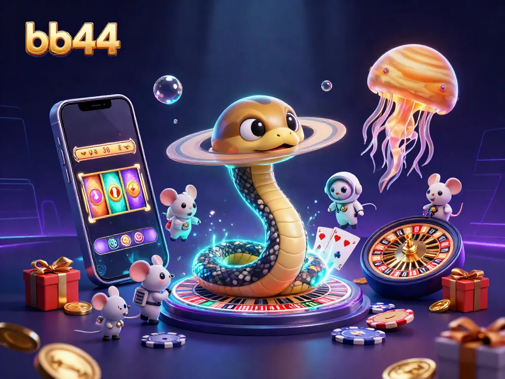 bb44 casino-themed vibrant illustration of a gambling scene with cosmic characters and dynamics.