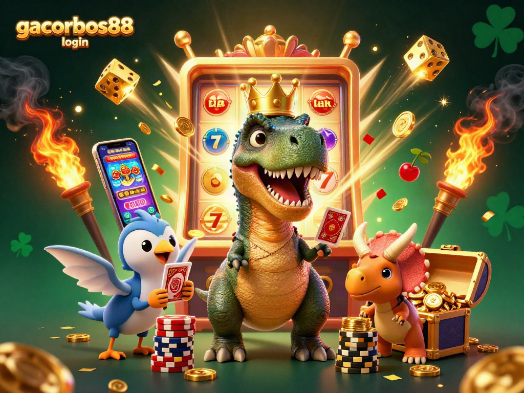 Engage with gacorbos88 login through this vibrant casino scene with animated characters and exciting game elements.