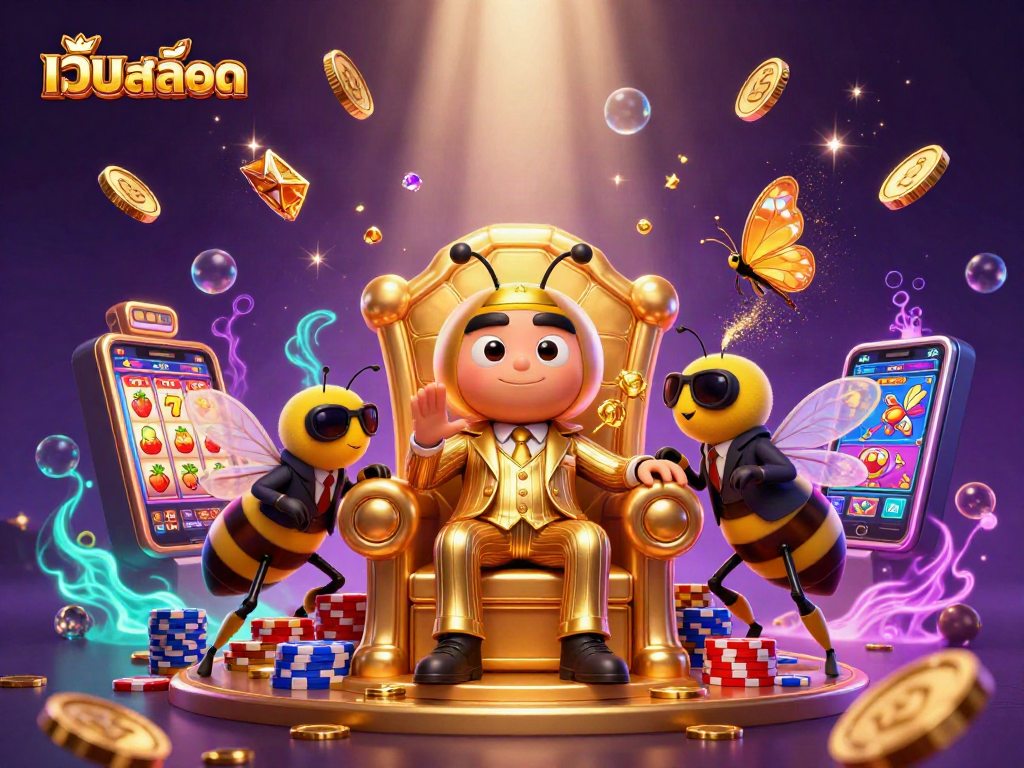 Win big with เว็บสล็อต as a bumblebee mob boss reigns over a vibrant casino scene.