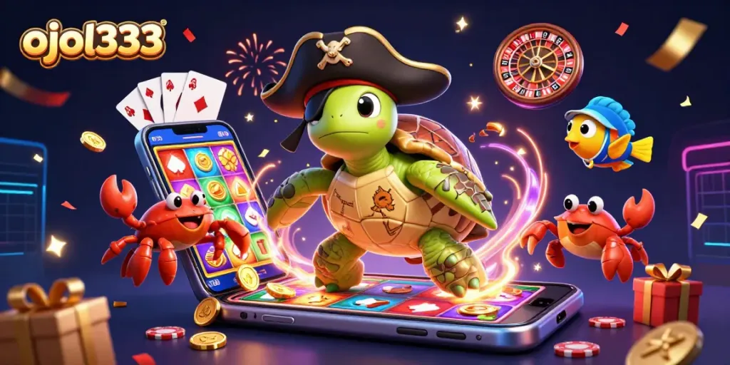 Experience the thrill of ojol333 with a dynamic casino adventure featuring vibrant characters and game elements.