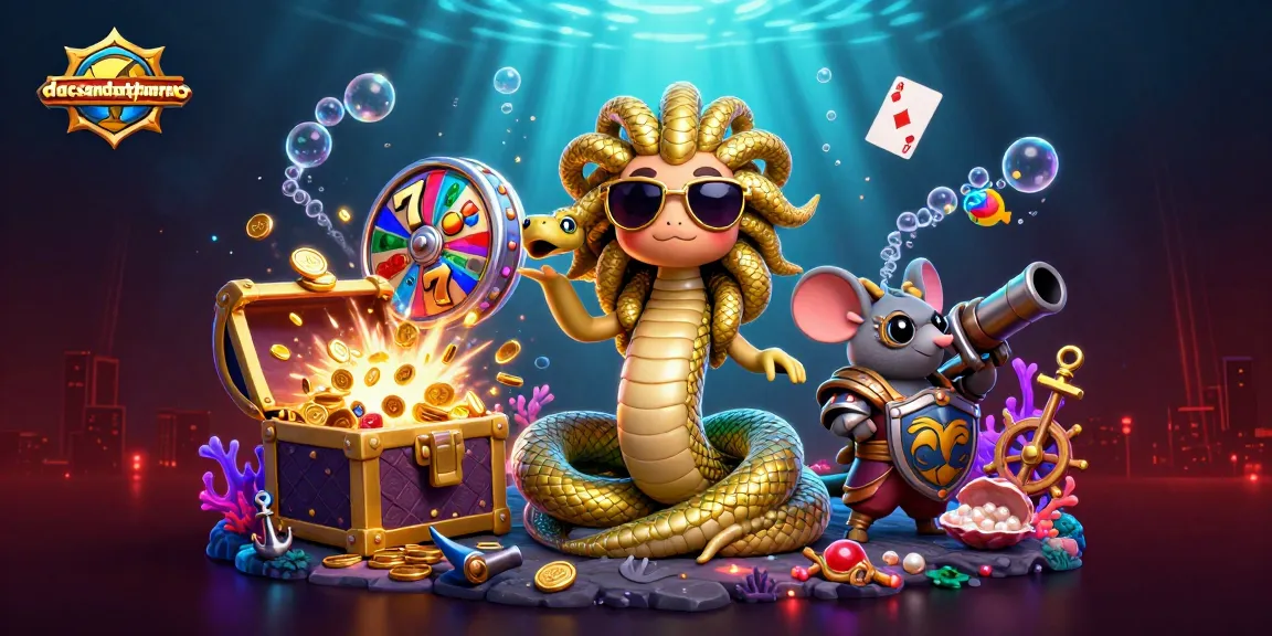 Spin to win with dacsandatphanrang in this vibrant 3D casino scene featuring Medusa, gaming elements, and treasures.