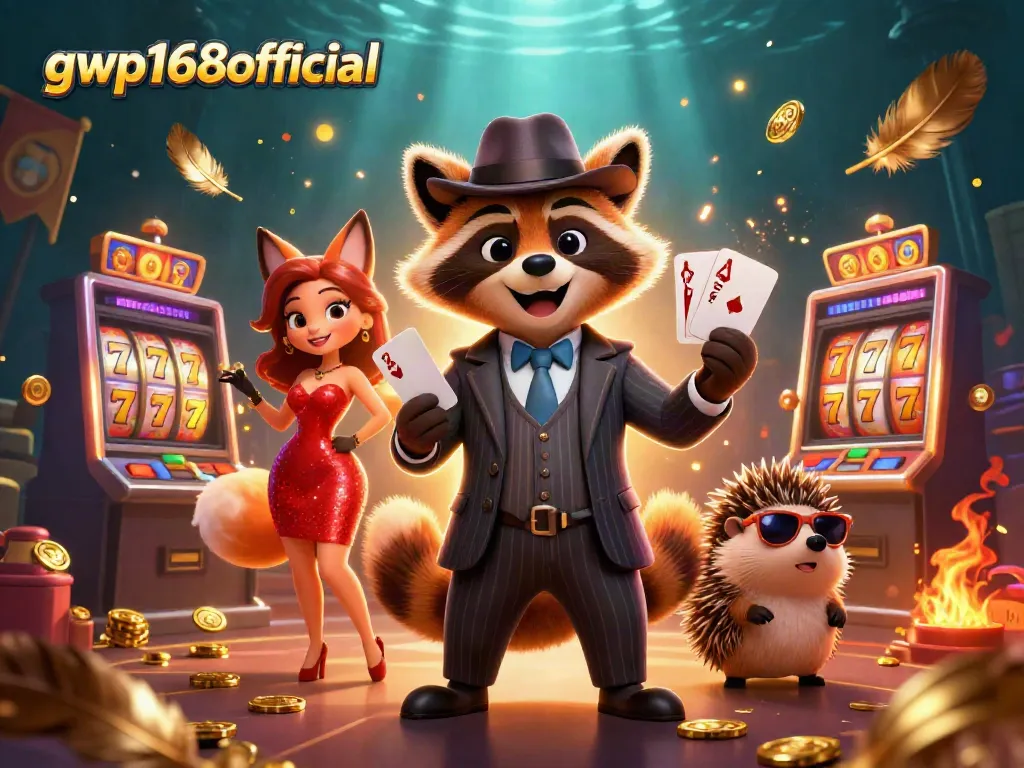 GWP168official menampilkan permainan slot yang menarik dengan karakter kartun 3D beraksi dalam suasana menggembirakan.