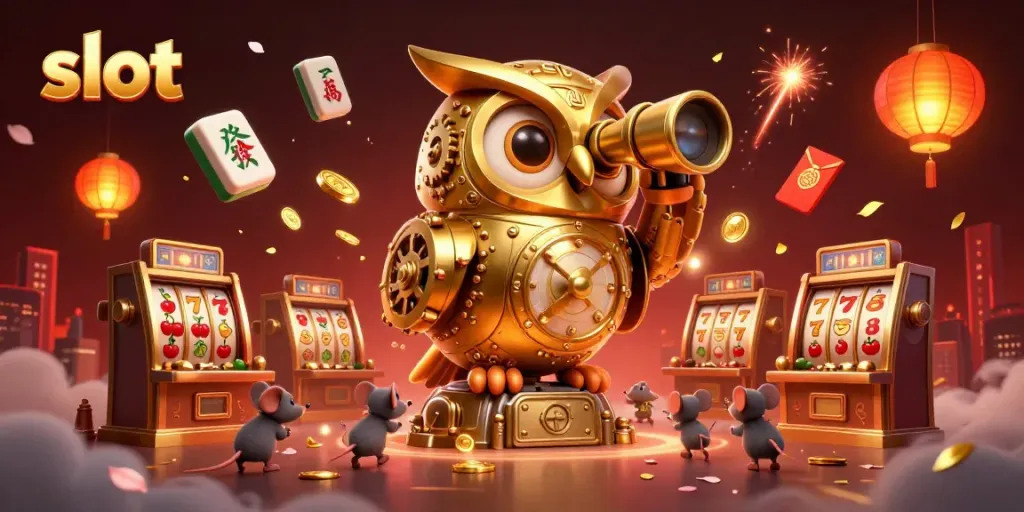 Experience the thrill of slot games with vibrant characters and dazzling casino elements.