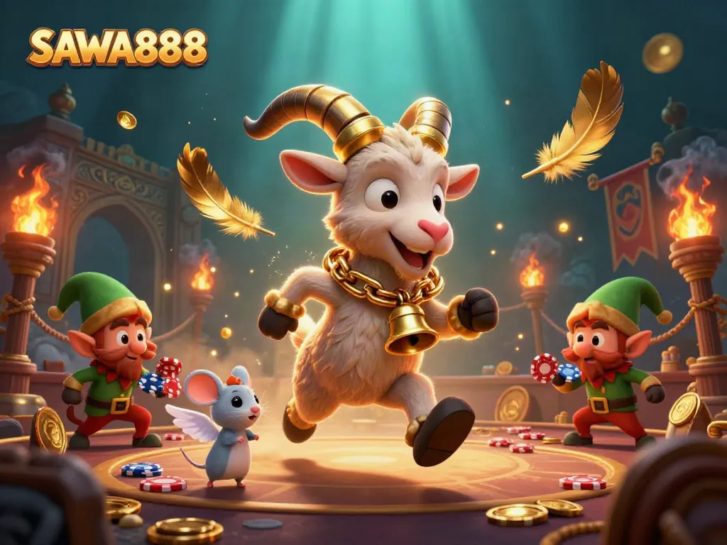 Experience the thrill of SAWA888 with festive characters in a holiday-themed casino.