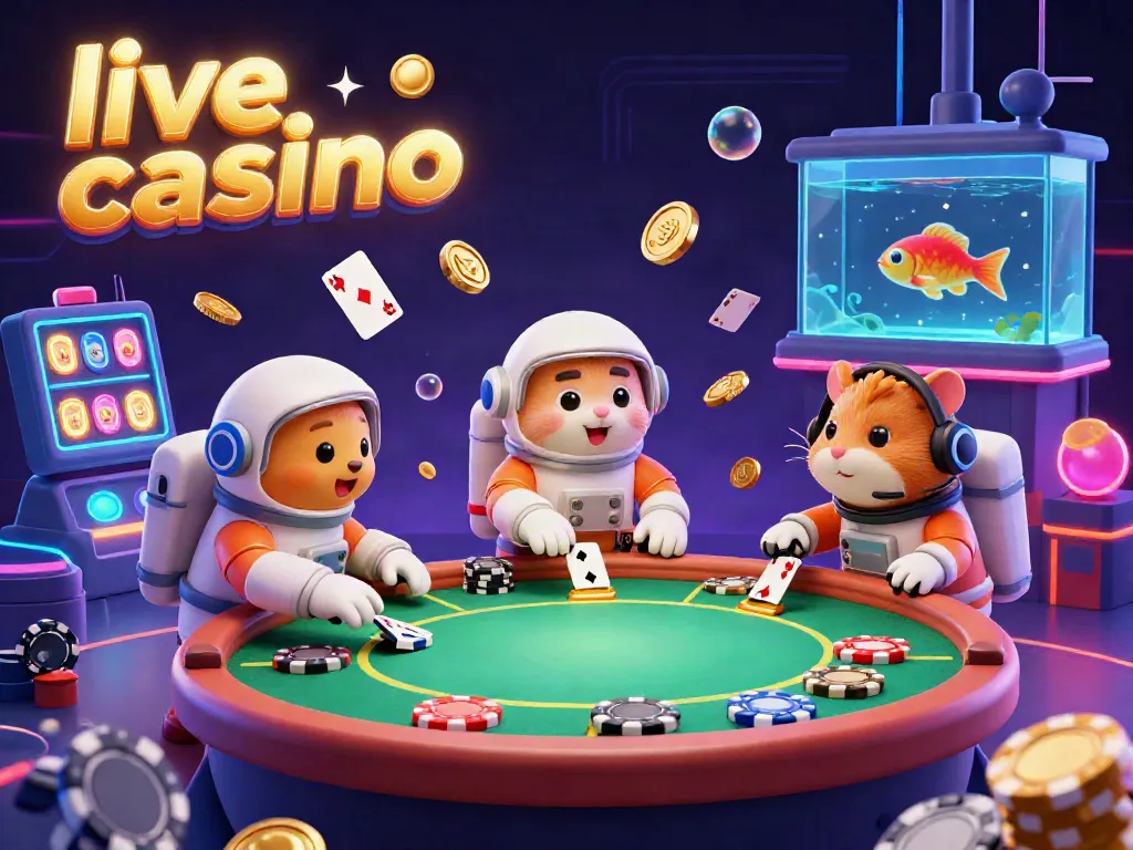 Permainan live casino interaktif dengan karakter beruang astronot dan hamster dalam suasana futuristik.
