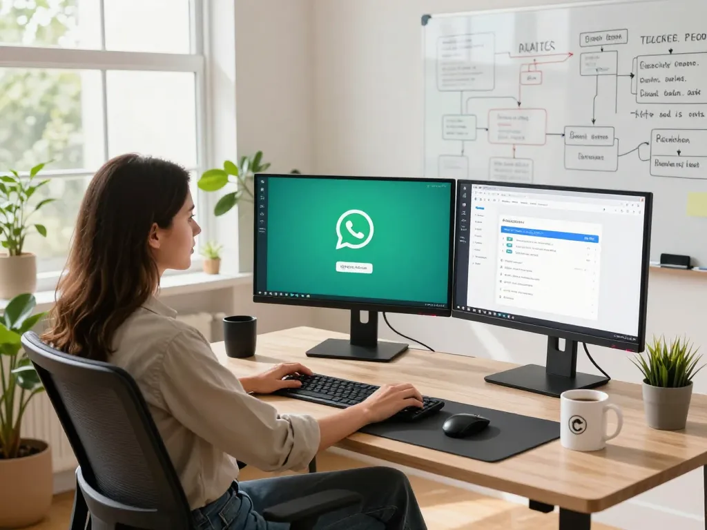 OpenClaw workspace with dual monitors showcasing AI assistant interface in a bright home office.