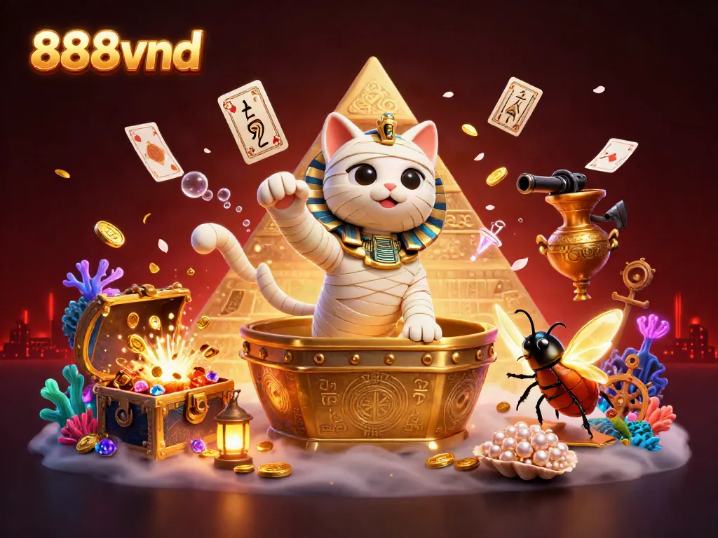 Experience high-stakes fun with 888vnd in a vibrant casino scene featuring Egyptian themes.
