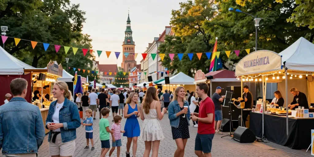 Kur pramogauti at a lively summer festival in Klaipeda, showcasing vibrant crowds and local culture.