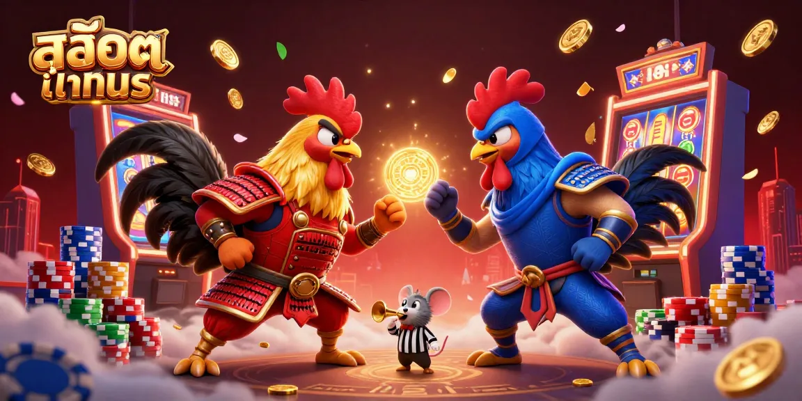 Experience the thrill of สล็อตทดลอง with dynamic 3D cartoon roosters and vibrant casino elements.
