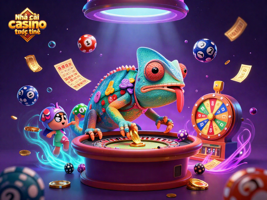 Engage with Nhà cái casino trực tuyến in a vibrant 3D illustration showcasing dynamic gaming elements and excitement.