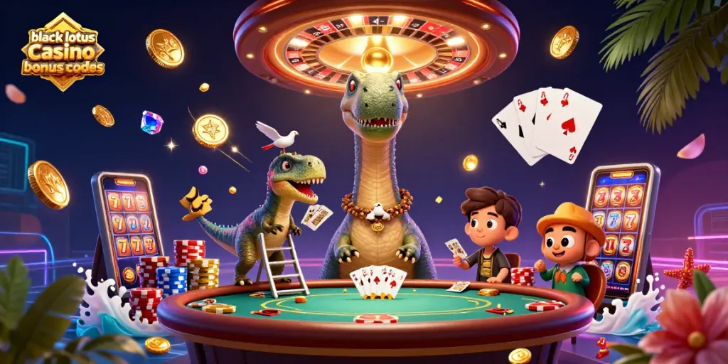 Experience the excitement with black lotus casino bonus codes featuring a vibrant casino scene and dynamic characters.