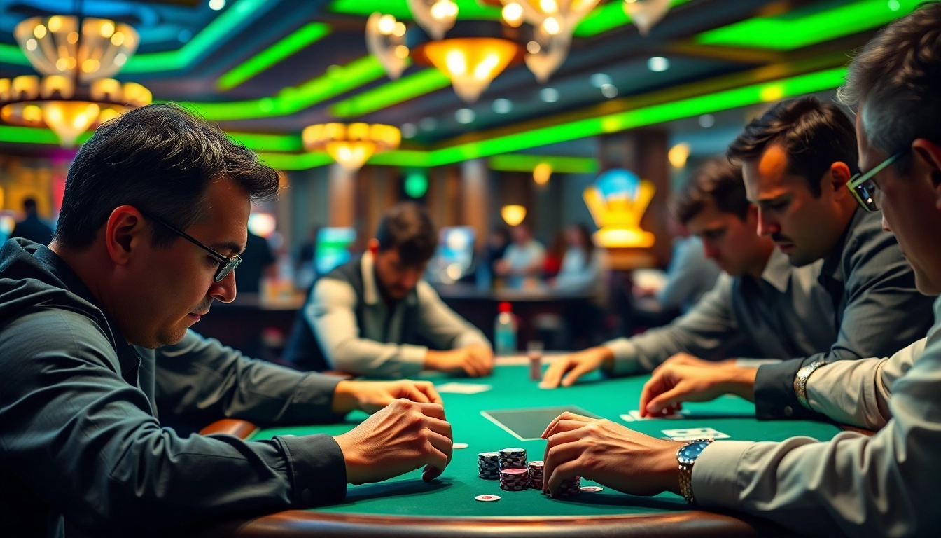 Experience thrilling moments from a lively Poker Game at a casino table.