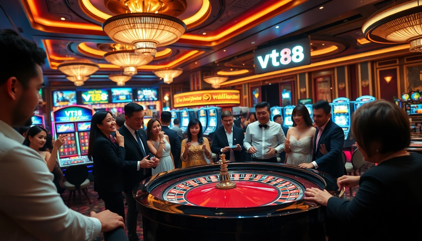 Players enjoying a thrilling gaming experience at a luxury casino featuring vt88 promotions.