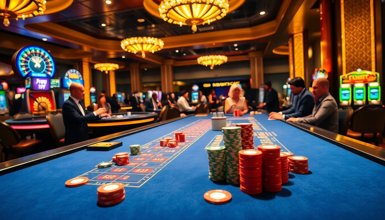 Kubet gaming table with colorful chips and lively atmosphere inviting casino enthusiasts.