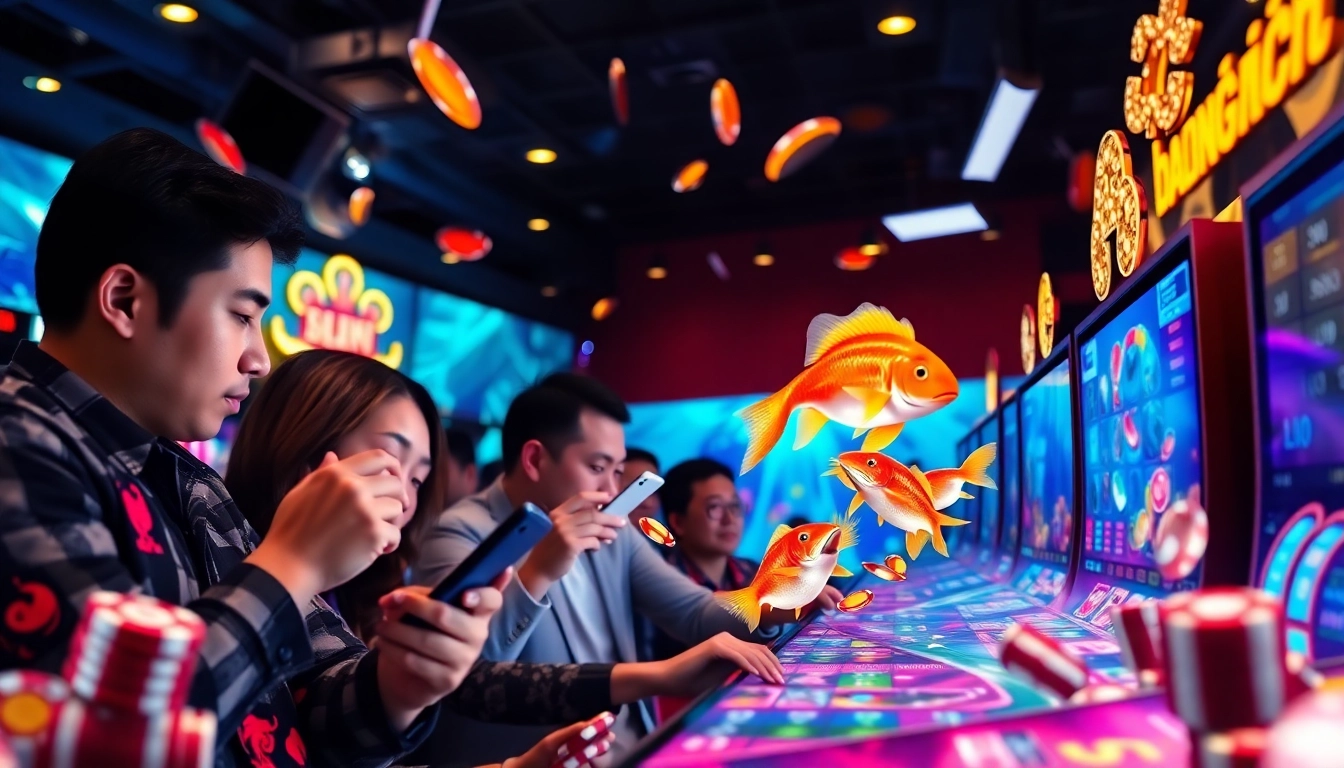 Experience the thrill of bắn cá with vibrant gaming action in a lively casino environment.