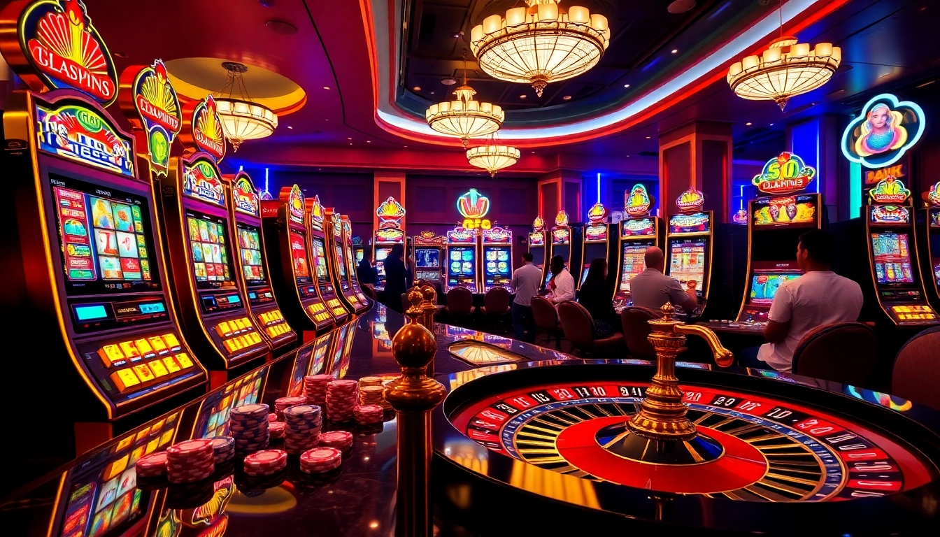 Players winning on SLOTS8 slot machines in a luxurious casino setting filled with excitement.