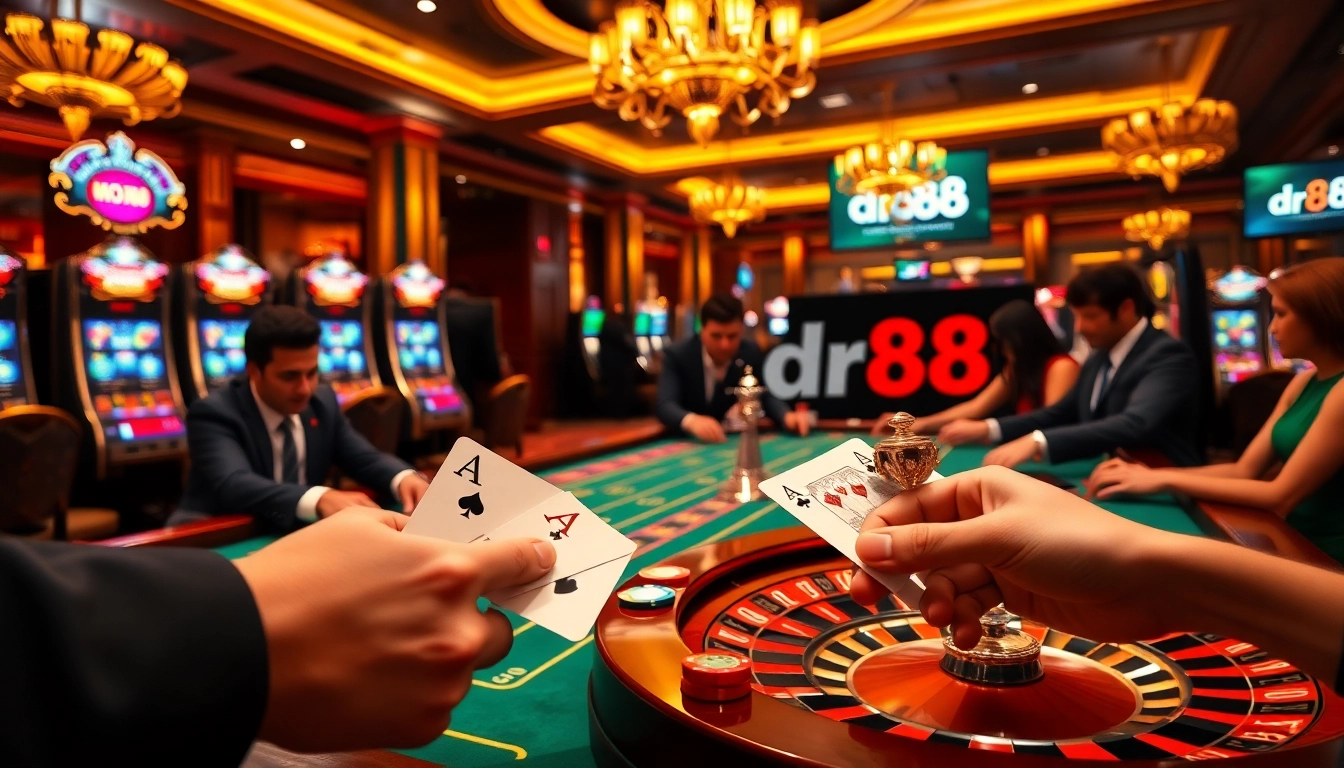 A thrilling casino experience showcasing players enjoying games with dr88 highlights on digital screens.