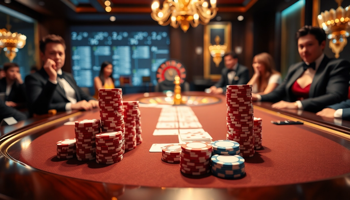 Players engaging in a high-stakes game at a luxurious casino table, embodying the xx88 kjc gaming experience.