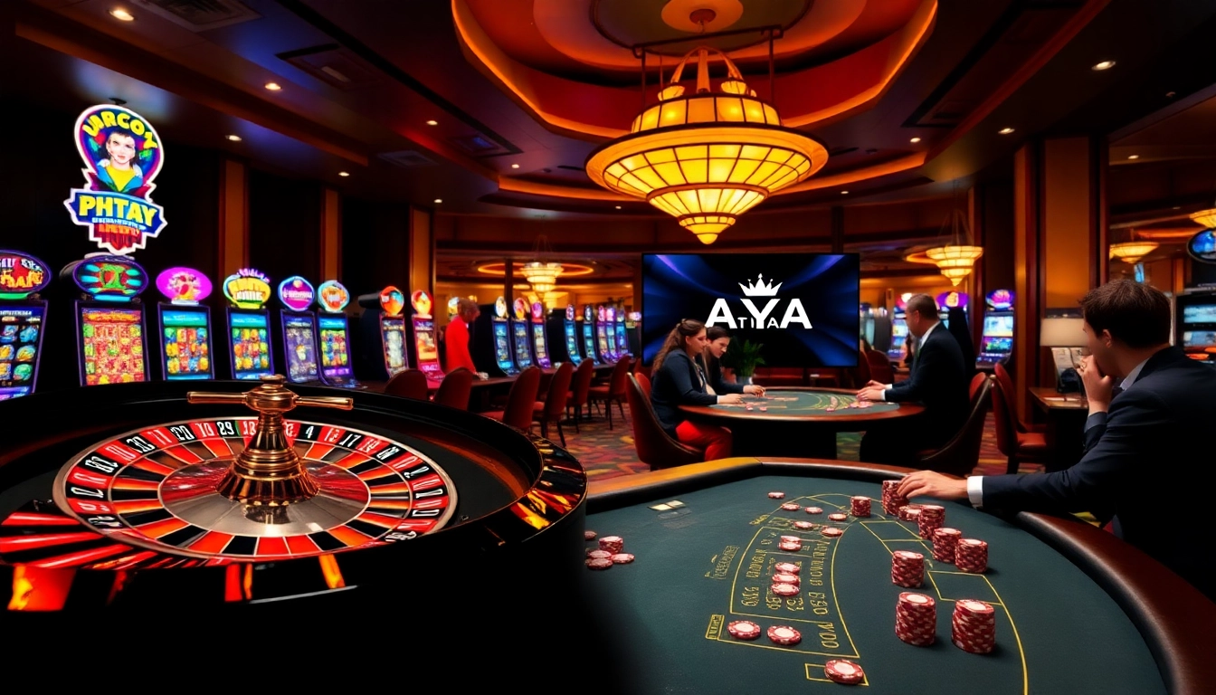 PHTAYA offers an immersive casino experience featuring a roulette wheel and poker games.