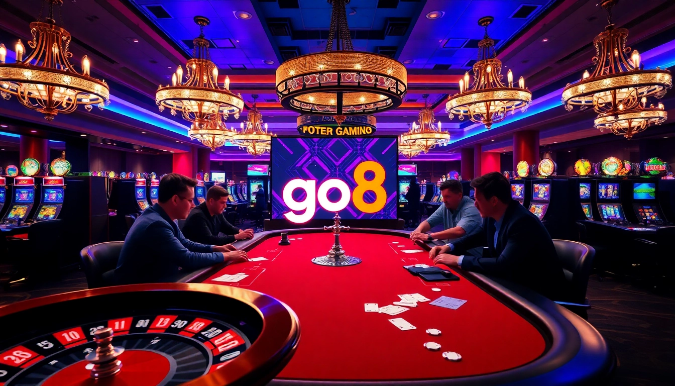 Experience high-stakes excitement at a go8-themed poker table in a luxury casino.