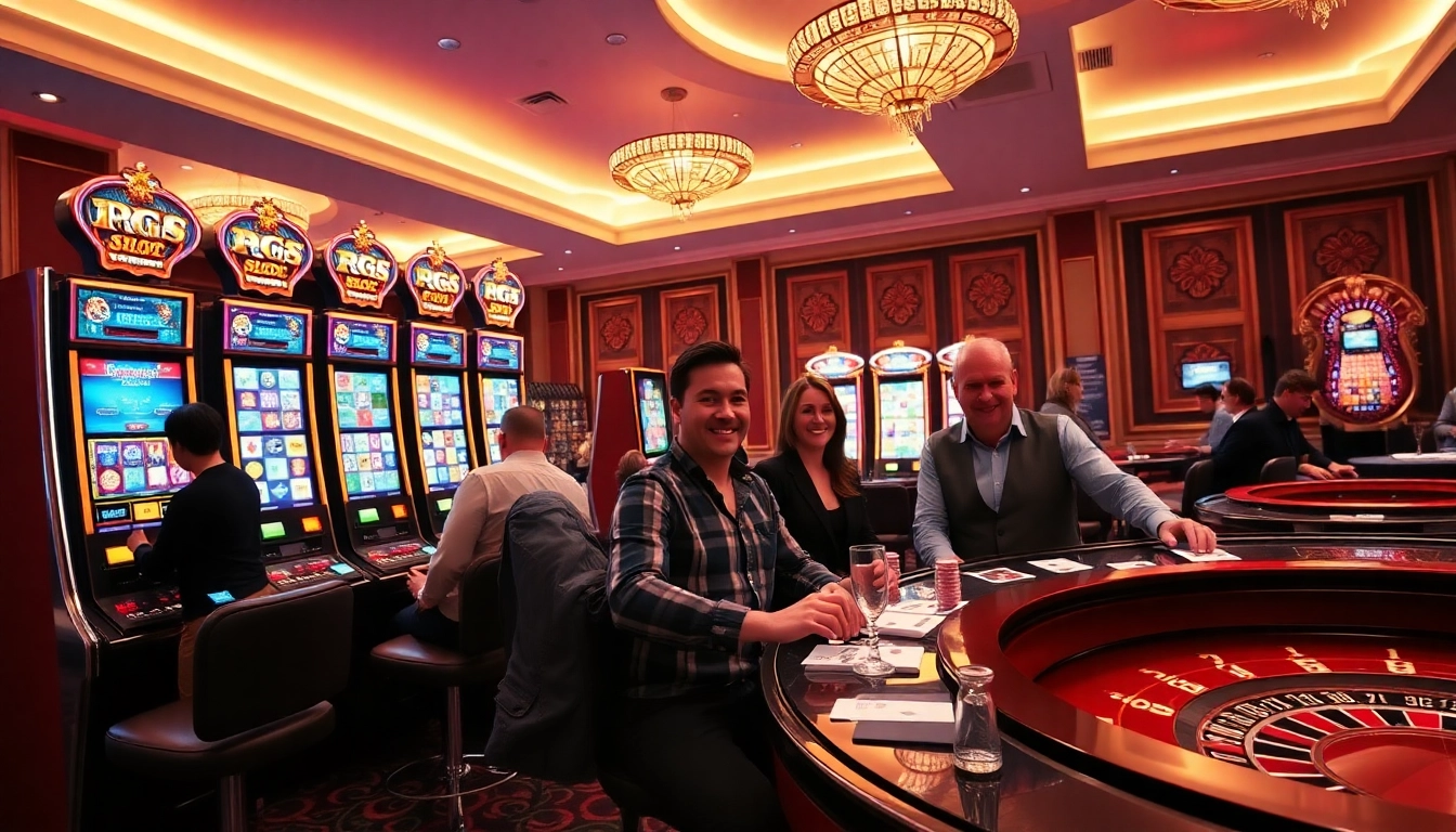 Experience thrilling PG SLOT gameplay at a glamorous casino with vibrant slot machines.