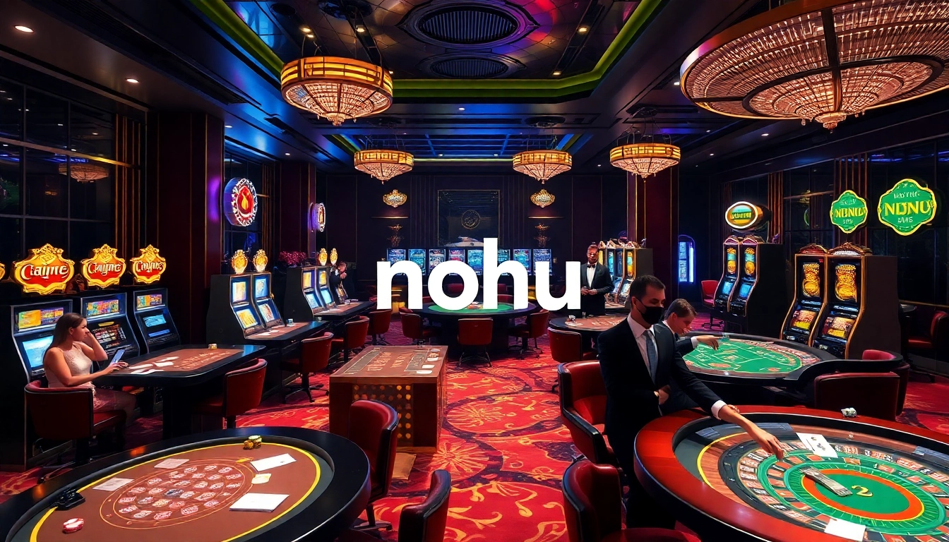 Engaging players at the nohu casino table amidst a vibrant gambling atmosphere.