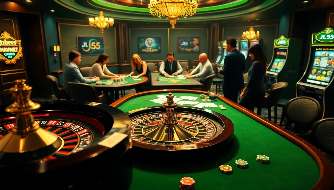 Players enjoying a thrilling game at a casino featuring the excitement of JL55 betting options.