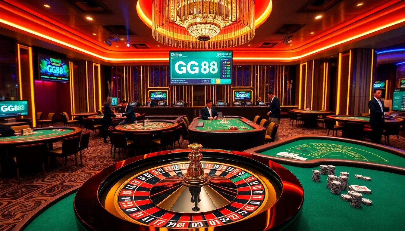 Experience the excitement of gambling at https://gg88.mov/ with dealers and vibrant tables in a luxurious casino.