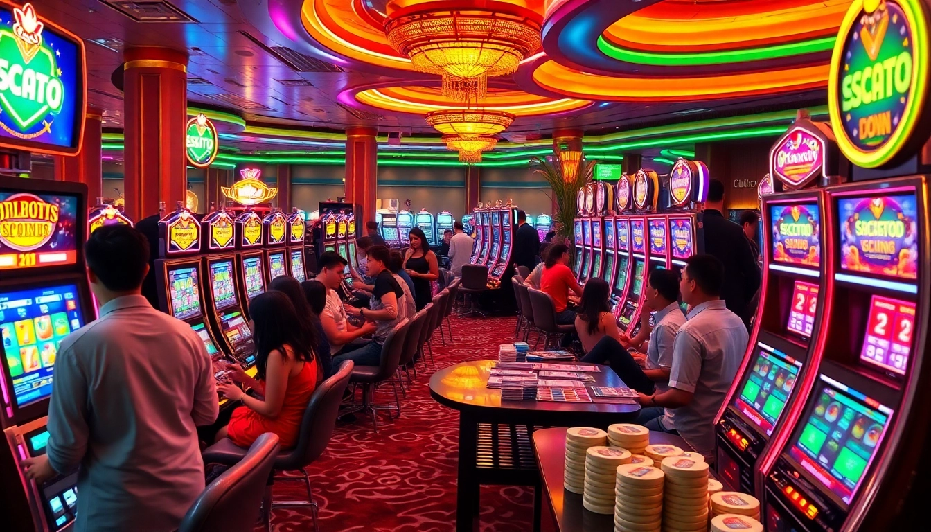 Captivating view of a luxurious casino showcasing slot gacor terpercaya with vibrant machines and enthusiastic players.