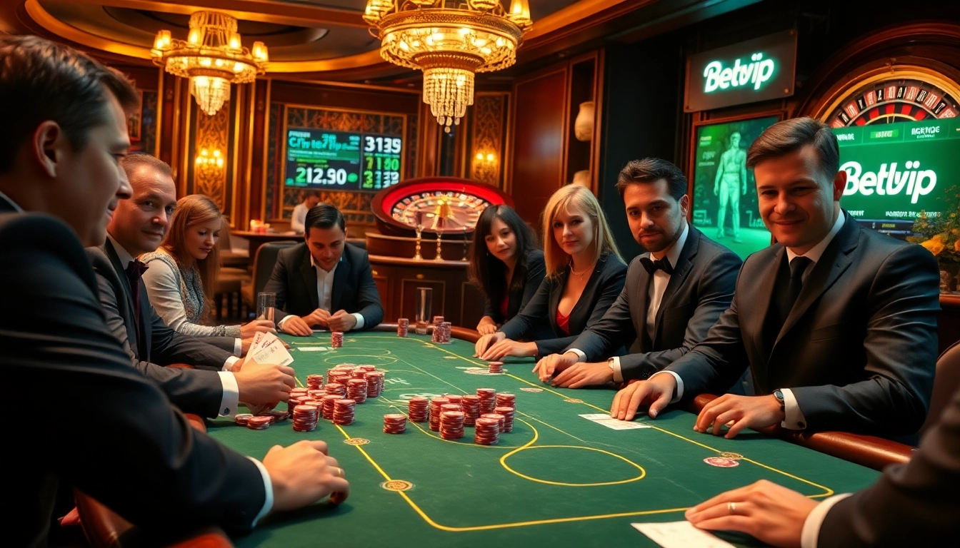 Cảnh chơi poker với cược cao tại casino BetVIP, thể hiện lối chơi đầy hồi hộp và sự sang trọng.