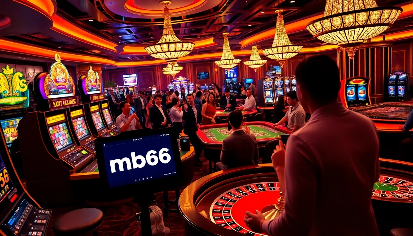Experience the thrill of gambling at mb66 casino with vibrant slot machines and enthusiastic players.