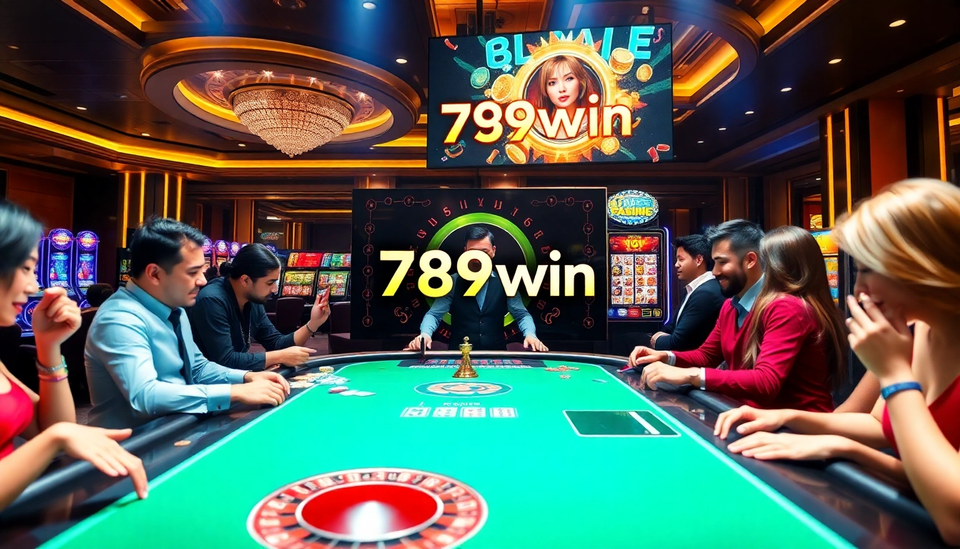 Players engaging in high-stakes action at 789win casino, surrounded by vibrant gaming elements.