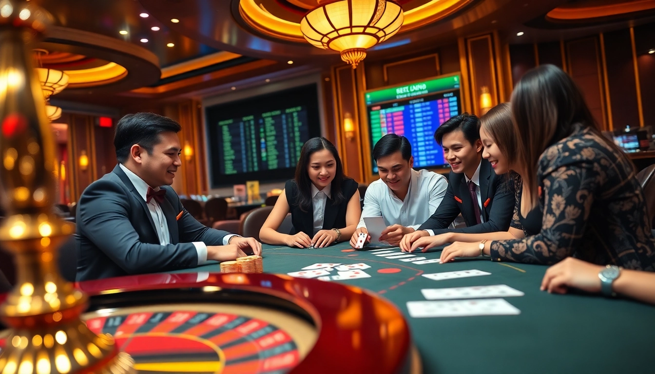 Engaging scene at Nhà cái BL555 showing players in a vibrant online casino atmosphere.