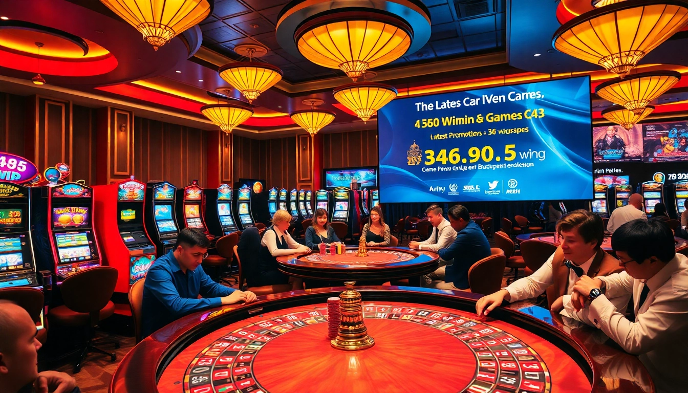 A lively casino scene showcasing players at 58win enjoying vibrant slot machines and elite card games.