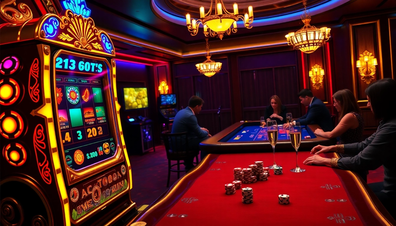 Spinning a vibrant slot machine with casino ambiance and excitement.