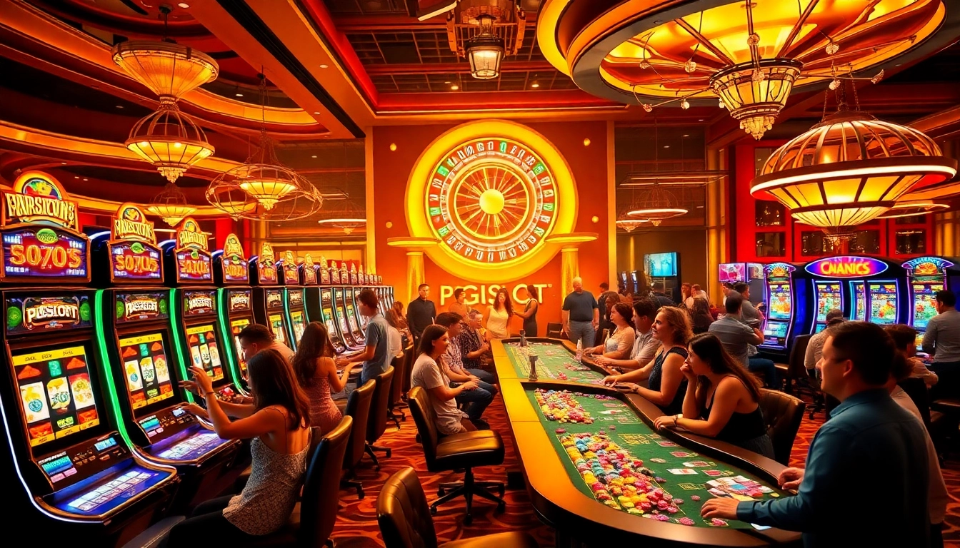 Engaged players at PGSLOT IN games in a luxurious casino setting