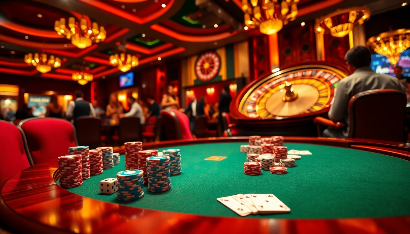 Experience high-stakes excitement at mm88 with vibrant casino elements and luxurious ambiance.