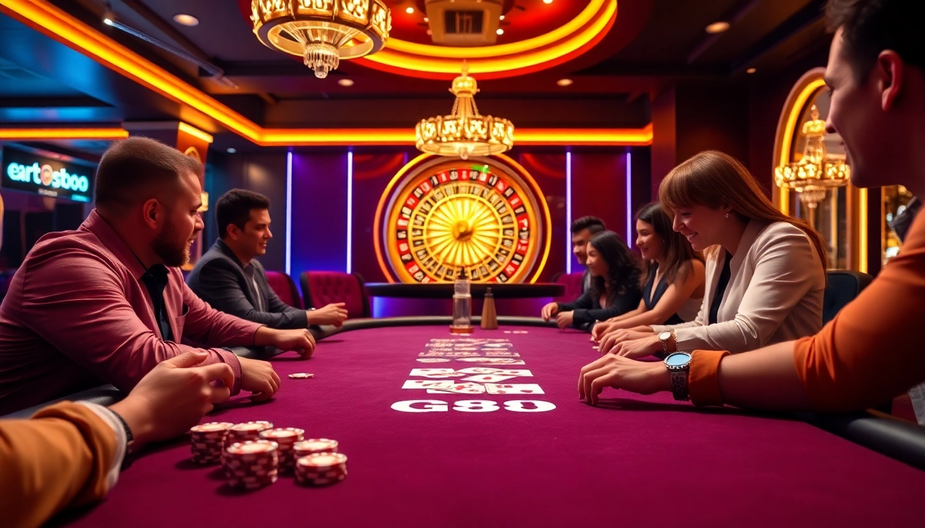 Experience the excitement at GG88's luxurious poker table with vibrant chips and cards.