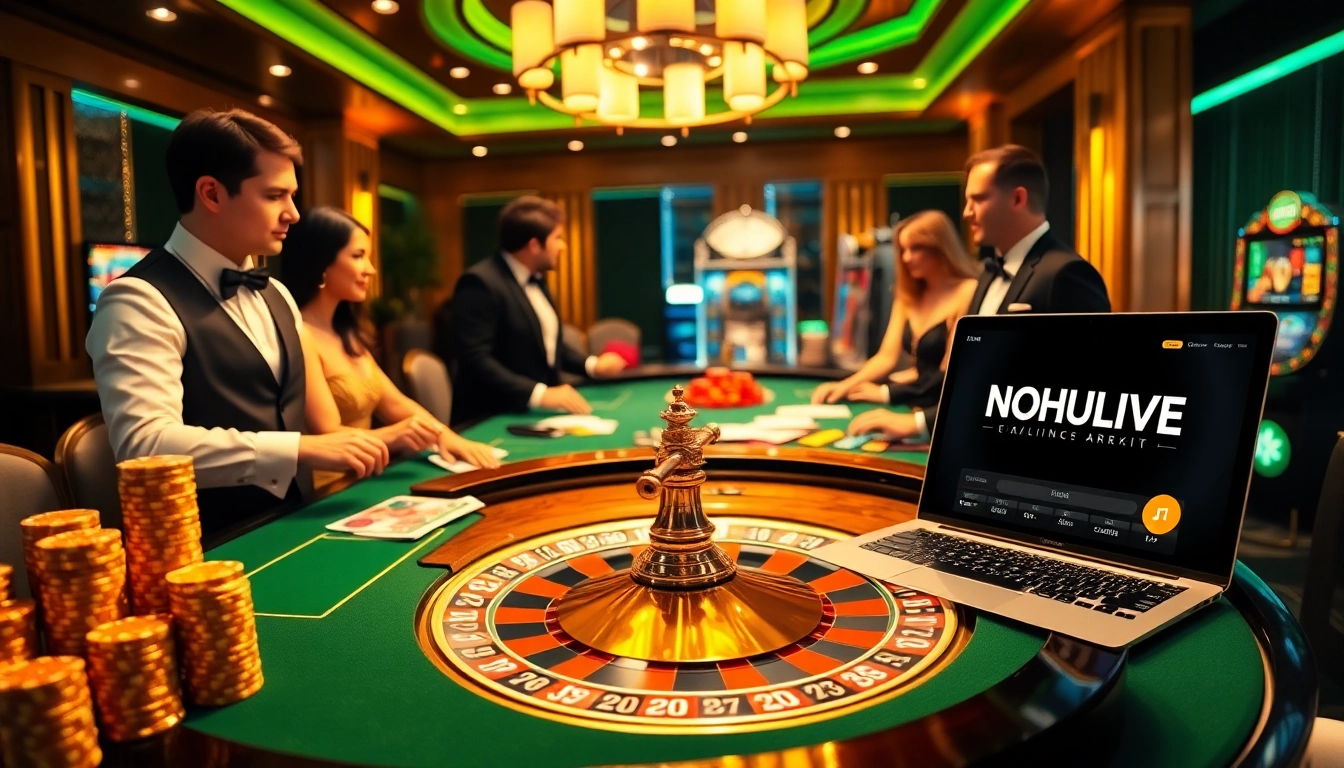 Players enjoying a gambling experience at a luxurious roulette table in the NOHULIVE casino.
