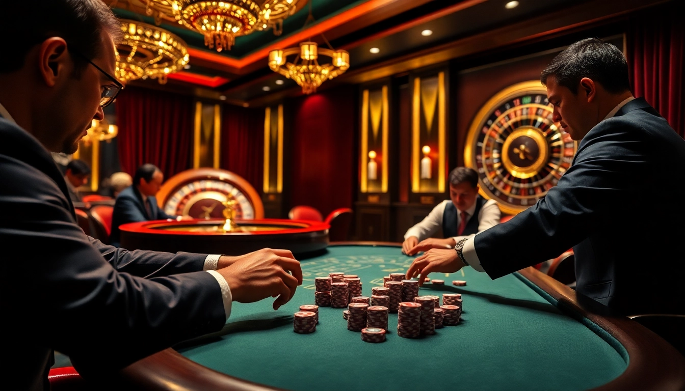 Engaging poker action at https://www.jl55.club/ featuring chips and a dealer in a luxurious casino setting.