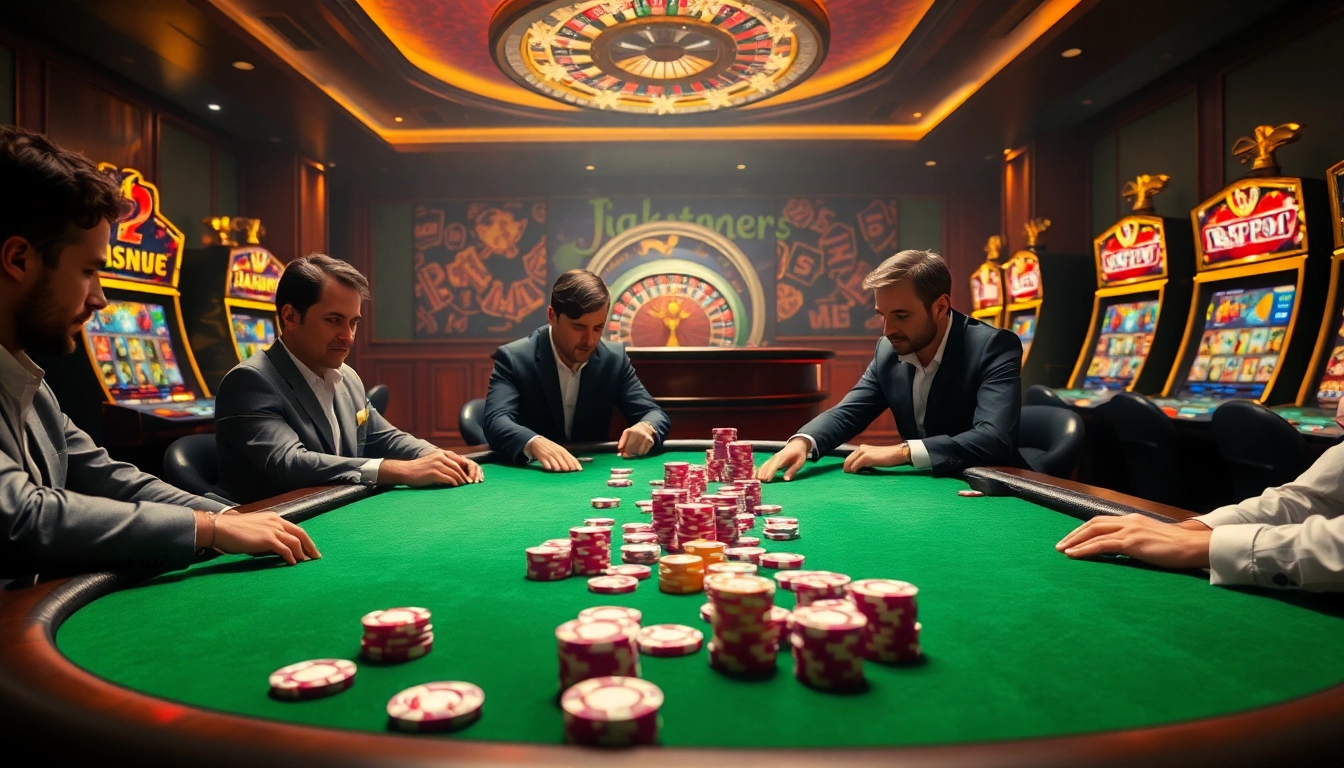 Experience the thrill of kaptenjackpot at a professional poker table in a lavish casino setting.